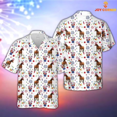 Joy Corners Horse American Flag And Firework Pattern Hawaiian Shirt