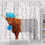 Joycorners Highland Cattle Flower 3D Shower Curtain