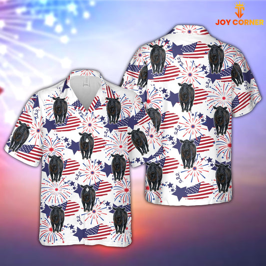 Joycorners Black Angus Happy Firework Flag Hawaiian Shirt