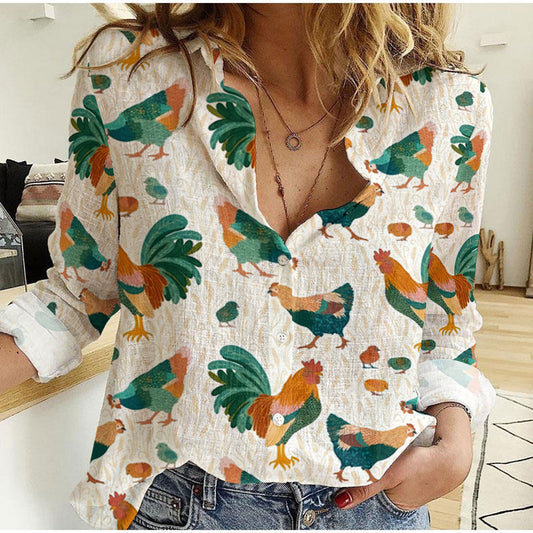 Joycorners Colorful Chicken Pattern Casual Shirt