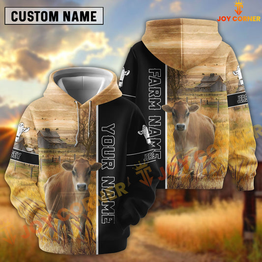 Joycorners Half Black & Farm Jersey Cattle Personalized Hoodie