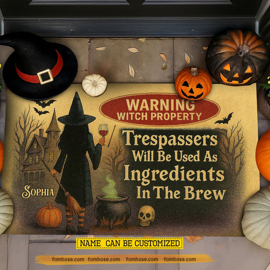 Joycorners Scared Personalized Halloween Witch Doormat, Warning Witch Property, Doormat For Home Decor Housewarming Gift, Welcome Mat Gift For Witch Lovers LM0210