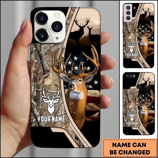 Joycorners Hunting Phone Case Whitetail Deer Camo Forest USA Flag Art Personalized Name Phone Case| Grass Brown