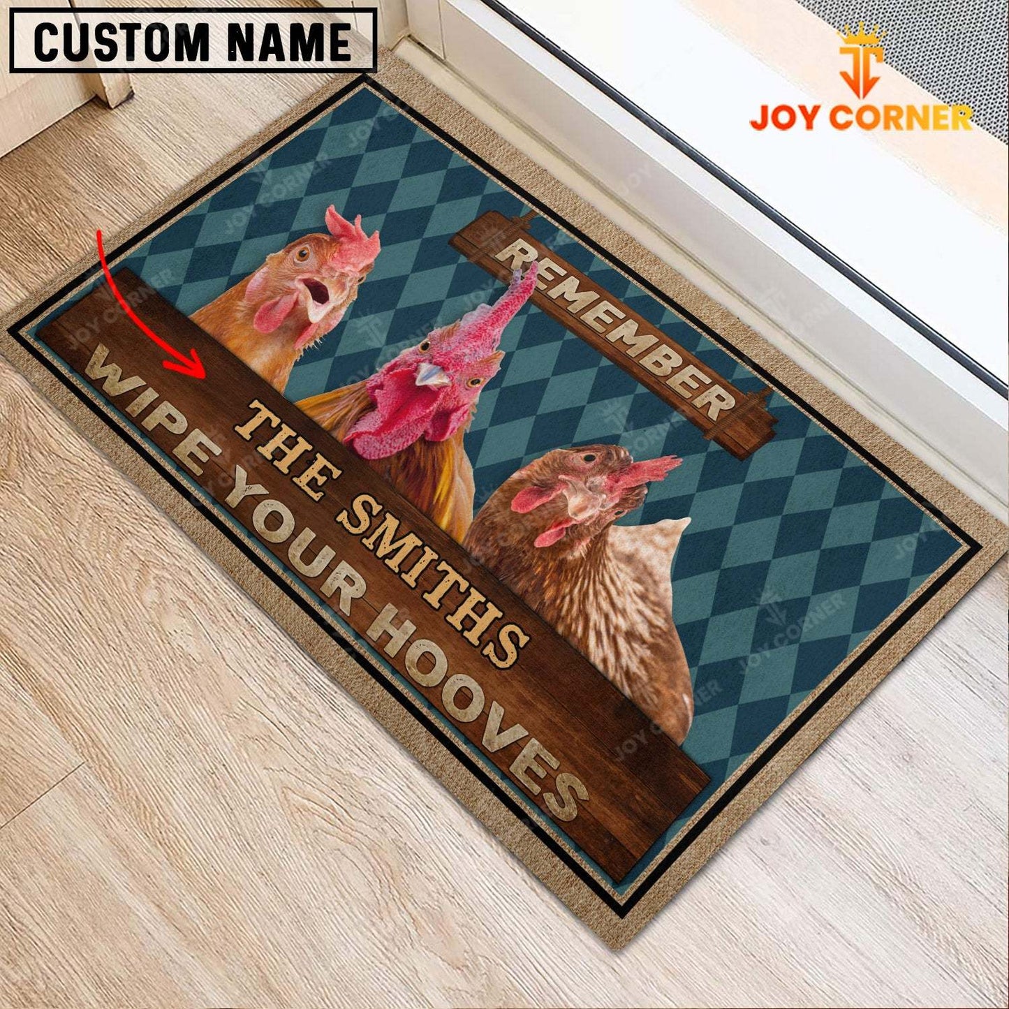 Joycorners Chicken Wipe Your Hooves Custom Name Doormat
