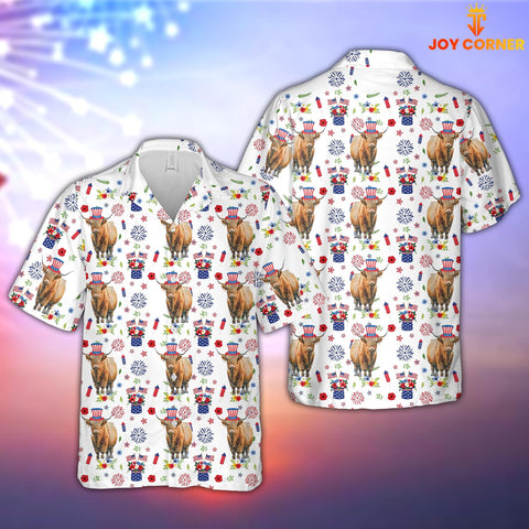 Joy Corners Highland American Flag And Firework Pattern Hawaiian Shirt