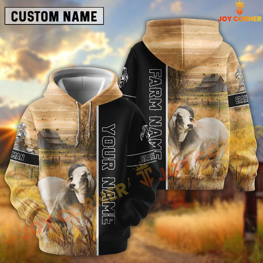Joycorners Half Black & Farm Brahman Cattle Personalized Hoodie