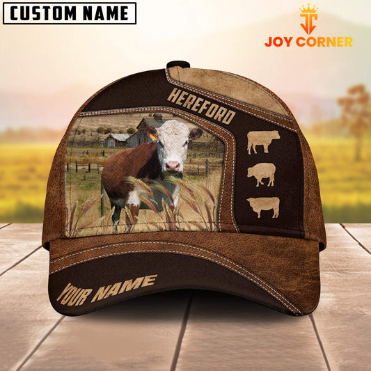 Joy Corners Hereford On Farm Brown Leather Pattern Customized 3D Cap