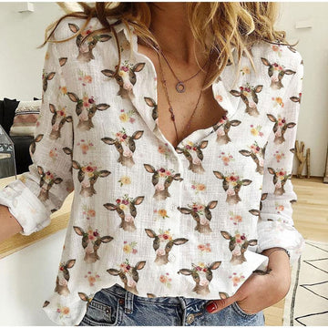 Joycorners Goat Flowers Pattern Casual Shirt