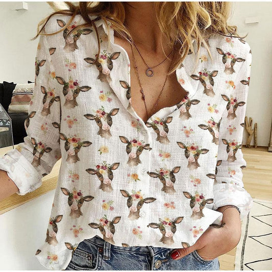 Joycorners Goat Flowers Pattern Casual Shirt