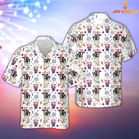 Joy Corners Holstein American Flag And Firework Pattern Hawaiian Shirt
