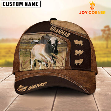 Joy Corners Brahman On Farm Brown Leather Pattern Customized 3D Cap