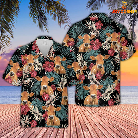 Joy Corners Jersey Dark Red Flowers Pattern Hawaiian Shirt