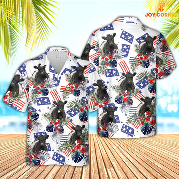 Joy Corners Belted Galloway American Little Flowers And Flag Pattern Hawaiian Shirt