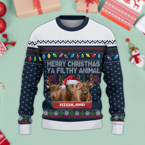 Joycorners Highland Cattle Merry Christmas Ugly Sweater