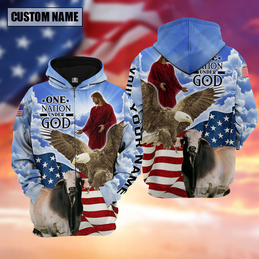 Joycorners Farm Brahman Cattle One Nation Under God 3D Shirts