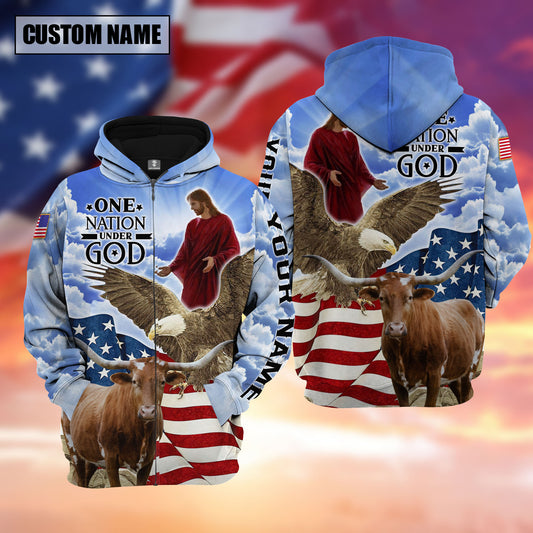 Joycorners Farm Texas Longhorn One Nation Under God 3D Shirts