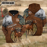 Joycorners Farm Brown Horse American Leather Pattern 3D Custom Name Shirts