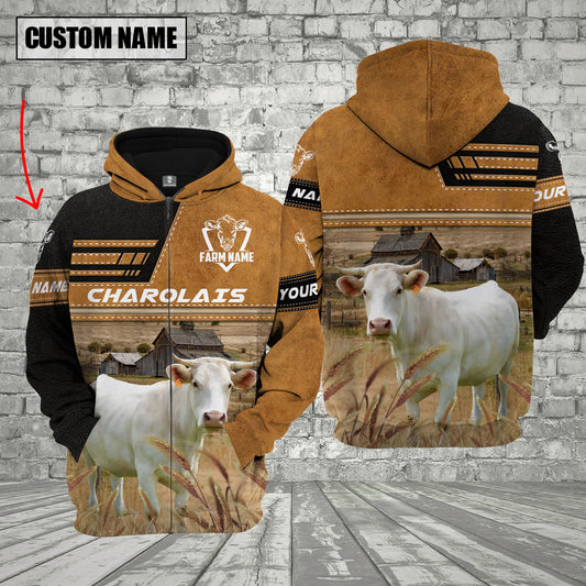 Joycorners Personalized Name Farm Charolais Cattle Hoodie VT3