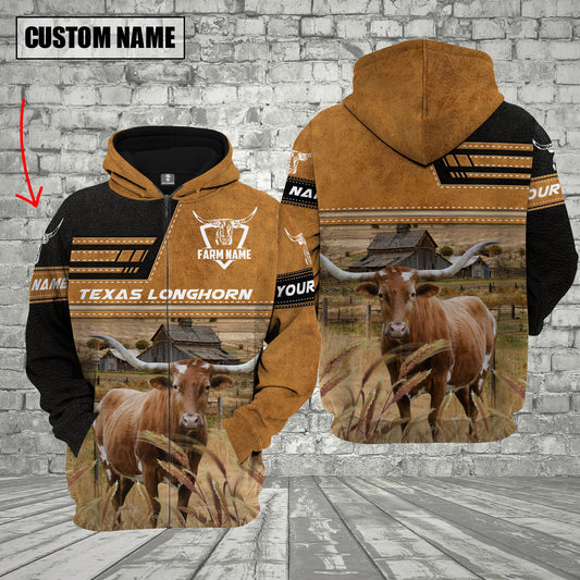 Joycorners Personalized Name Farm Texas Longhorn Cattle Hoodie VT5