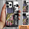 Joycorners Fishing Patriotic USA Flag Mountain Angler Silhouette Personalized Name Phone Case (10 Fish Species)