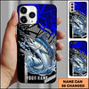 Joycorners Fishing Dynamic Blue Geometric Splash Art Personalized Name Phone Case (10 Fish Species)