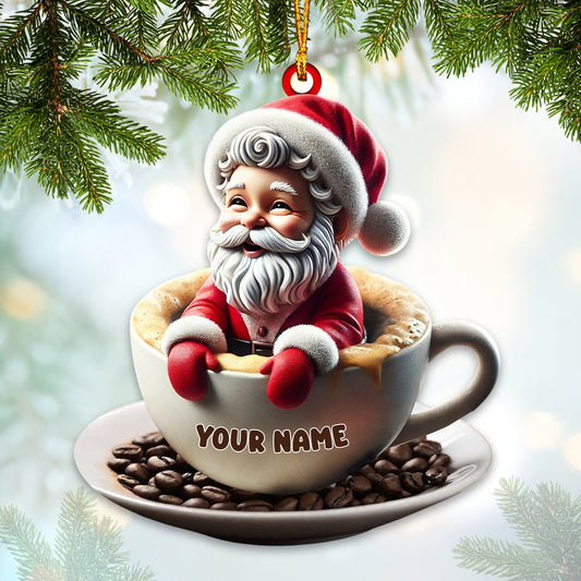 Joycorners Coffee Santa Christmas Home Decor Christmas Ornament, Personalized Ornament 2D Flat LM2211