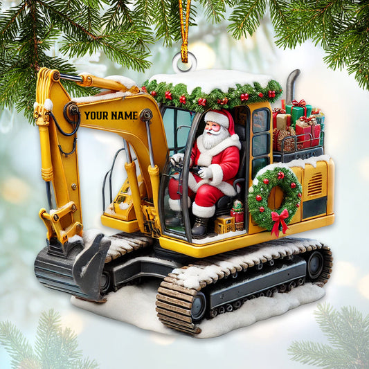 Joycorners Santa Driving Snow Plow Christmas Ornament, Excavator Ornament, Personalized Ornament 2D Flat LM2211