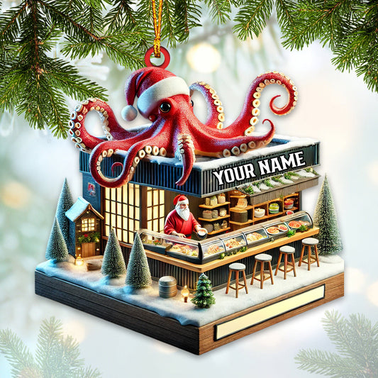 Joycorners Octopus Santa Bar Home Decor Christmas Ornament, Personalized Ornament 2D Flat LM2211