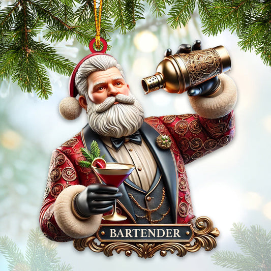 Joycorners Bartender Santa Ornament, Personalized Ornament 2D Flat LM2211