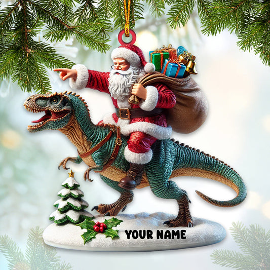 Joycorners Santa Riding A Dinosaur Christmas Ornament, Personalized Ornament 2D Flat LM2211