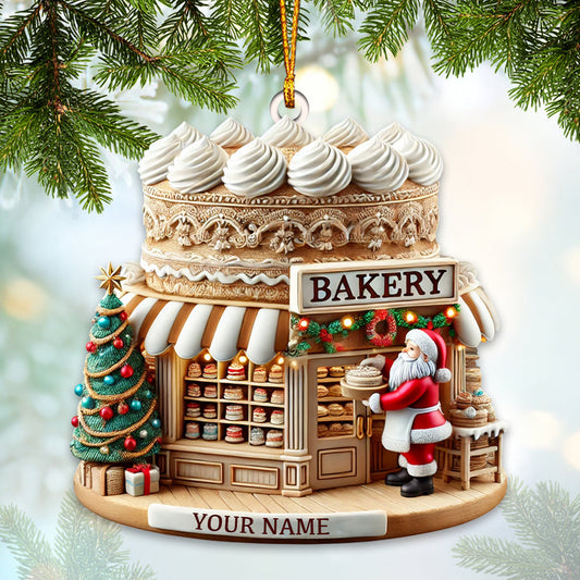 Joycorners Santa Bakery Christmas Ornament, Personalized Ornament 2D Flat LM2211