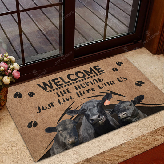 Joycorners Black Angus Welcome Human Just Live here with us All Over Printed 3D Doormat