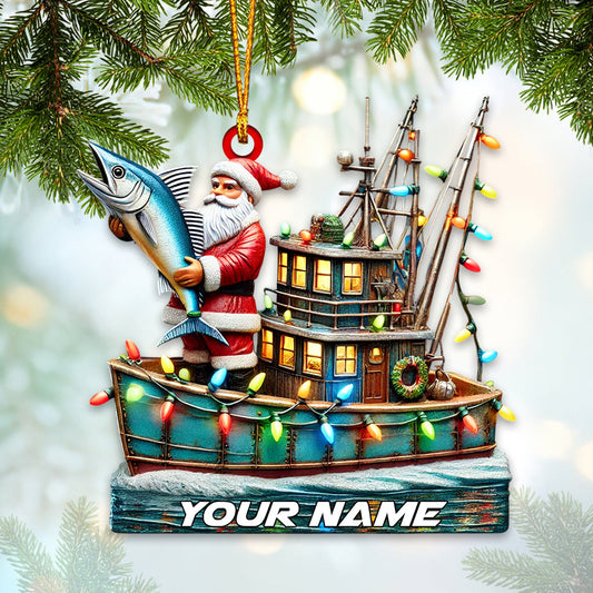 Joycorners Fisherman Santa Home Decor Christmas Ornament, Personalized Ornament 2D Flat LM2211