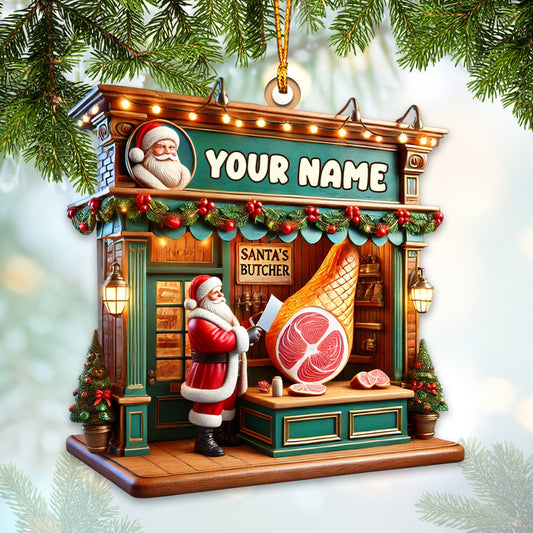 Joycorners Custom Name Butcher Santa Ornament, Butcher Christmas Gift 2D Flat LM2211