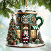 Joycorners Custom Name Santa Coffee Shop Ornament, Coffee Shop Christmas Decoration 2D Flat LM2111