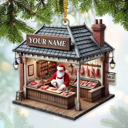 Joycorners Custom Name Butcher Santa Ornament, Butcher Shop Christmas Decoration 2D Flat LM2211