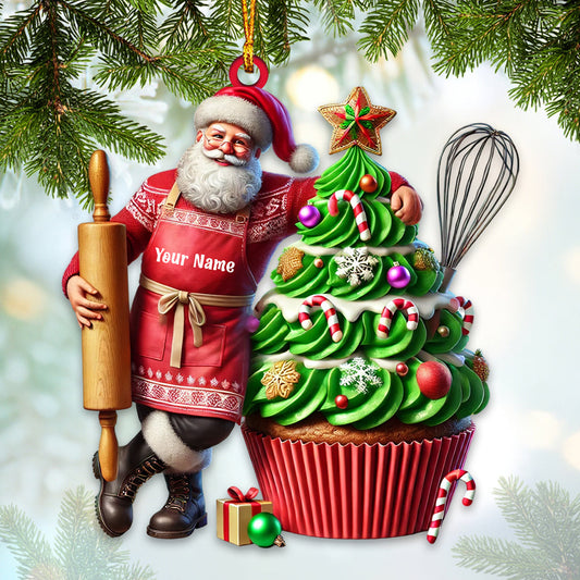 Joycorners Santa Makes Cakes Christmas Ornament, Personalized Ornament 2D Flat LM2211