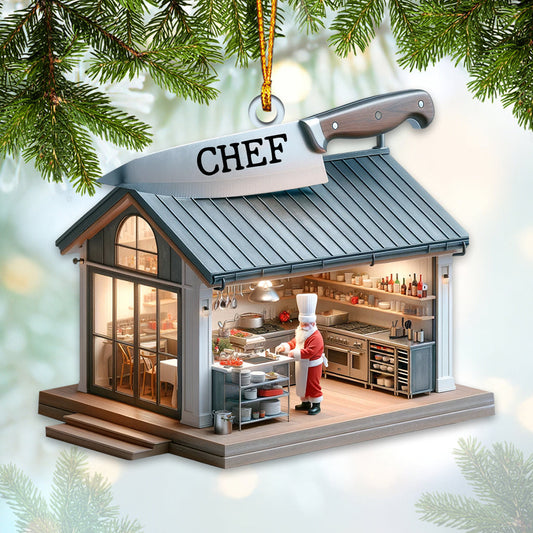 Joycorners Custom Name Chef Ornament, Santa Chef Gift for Cooking Lover 2D Flat LM2211
