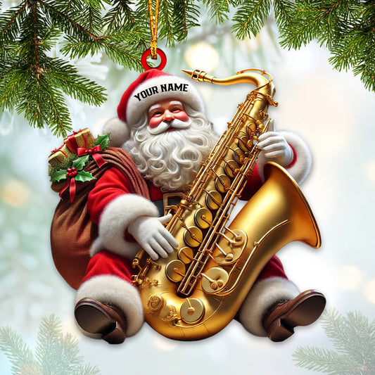 Joycorners Saxophone Santa Home Decor Christmas Ornament, Personalized Ornament 2D Flat LM2211
