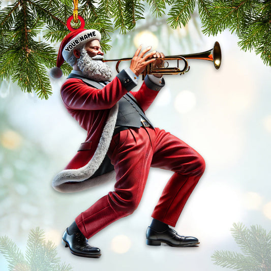 Joycorners Custom Name Trumpet Santa Ornament, Trumpet Lover Christmas Gift 2D Flat LM2211