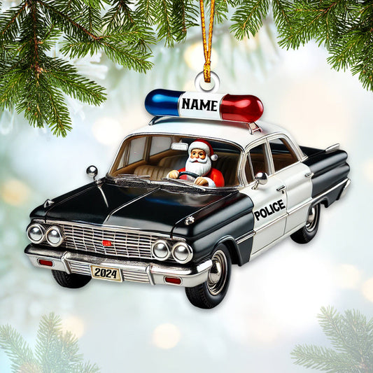 Joycorners Santa Driver Police Car Christmas Ornament, Personalized Ornament 2D Flat LM2211