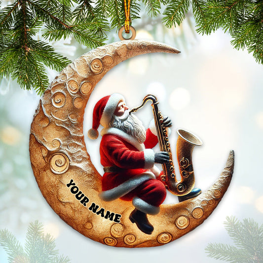 Joycorners Custom Name Saxophone Santa Ornament, Saxophone Lover Christmas Gifts 2D Flat LM2211