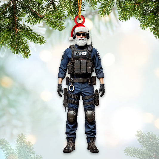 Joycorners Custom Name Police Santa Ornament, Police Christmas Gift 2D Flat LM2211