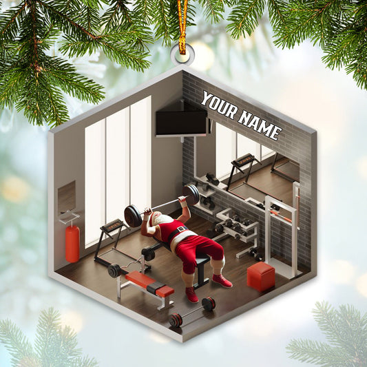 Joycorners Santa Fitness Room Christmas Ornament, Personalized Ornament 2D Flat LM2211