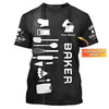 Joycorners Baker Bakery Chef T Shirt Personalized Name 3D Tshirt For Master Chef