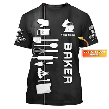 Joycorners Baker Bakery Chef T Shirt Personalized Name 3D Tshirt For Master Chef