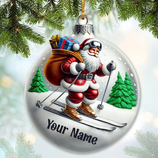 Joycorners Custom Ornament, Christmas Santa Skiing Ornament, Christmas Decor 2D Flat LM2211