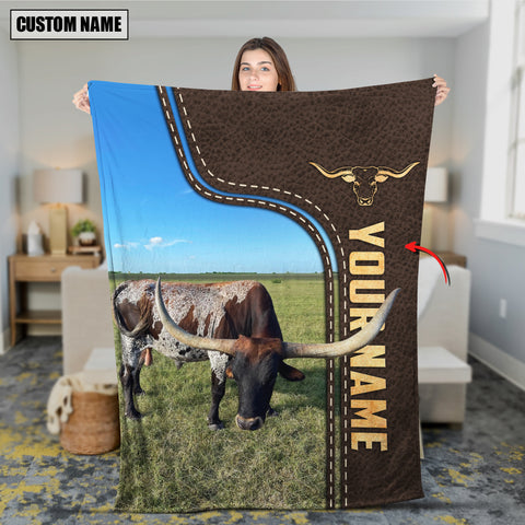 Joycorners Personalized Name Texas Longhorn of Gibson Farms Leather Pattern Blanket