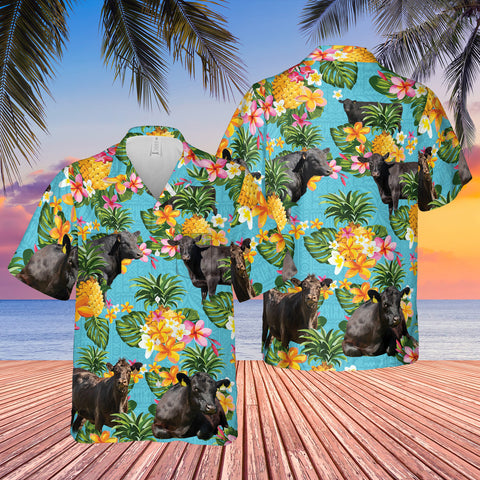 Joycorners Black Angus Pineapple Summer 2 Pockets 3D Hawaiian Shirt