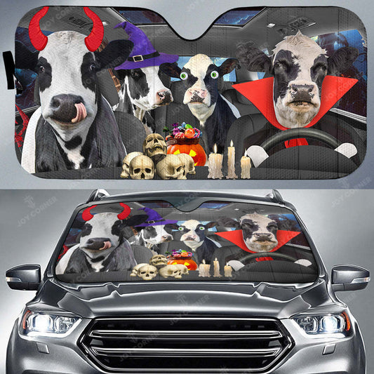 Joycorners Happy Halloween Holstein Car 3D Printed Sun Shade